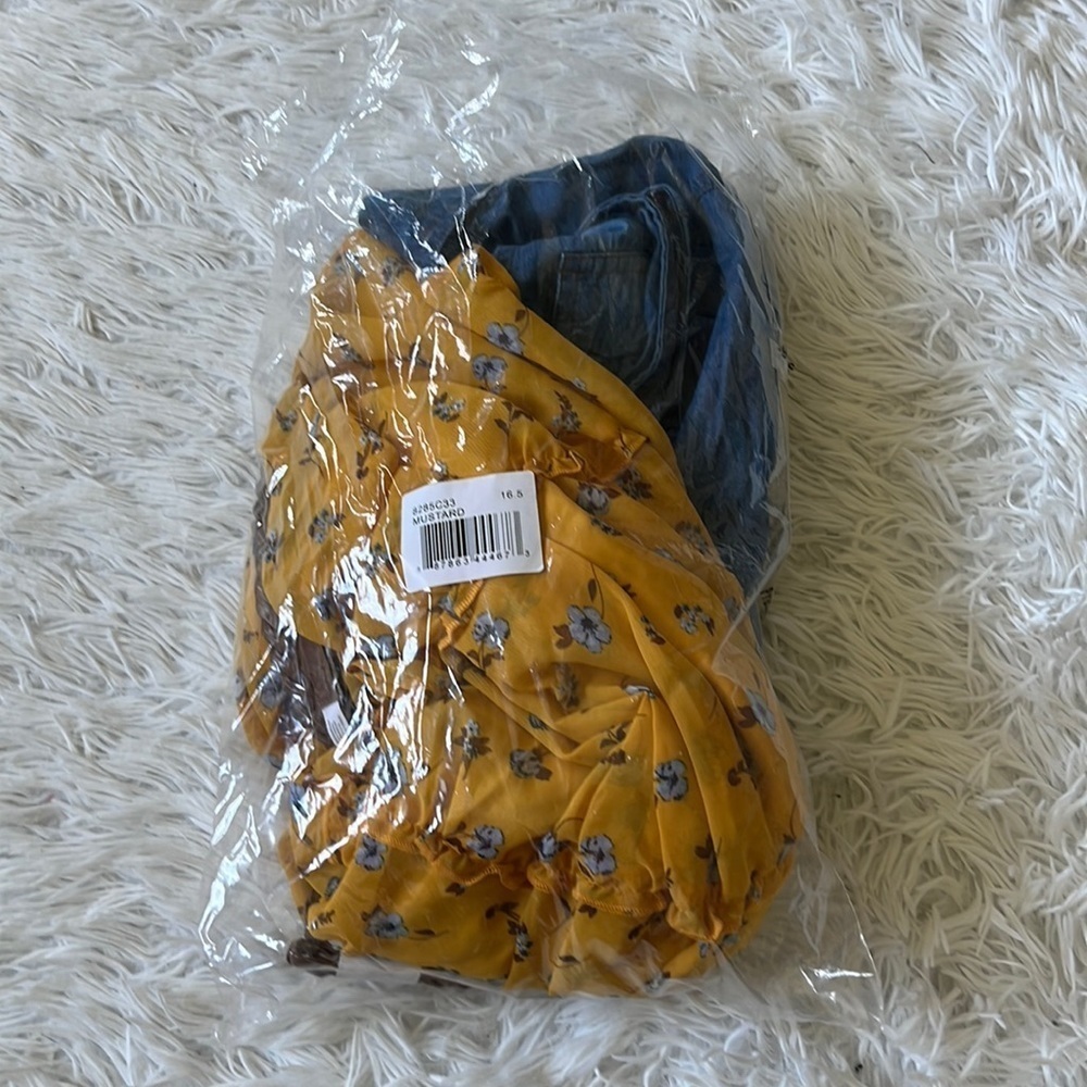 Knit Works Girls Tiered Denim Dress with Belt & Necklace blue/Mustard size 16.5 - Picture 2 of 12